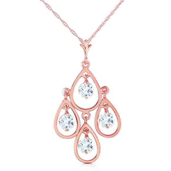 14K. SOLID GOLD NECKLACE WITH NATURAL AQUAMARINES - Picture 2 of 7